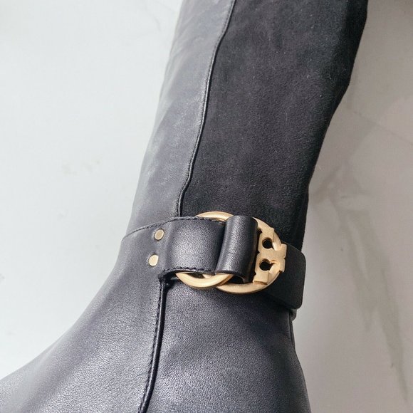 Tory Burch MARSDEN Over The Knee Stretch Riding Boot T LOGO Black Leather US 5 - Picture 5 of 12